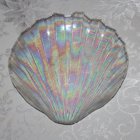 Gorgeous Iridescent Kamei Glass Shell Tray | Japanese Carnival Glass Platter - Picture 1 of 5